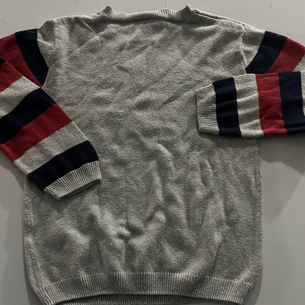 Crazy 8 Gray Sweater with Red Monster and Striped Sleeves - Picture 3 of 3